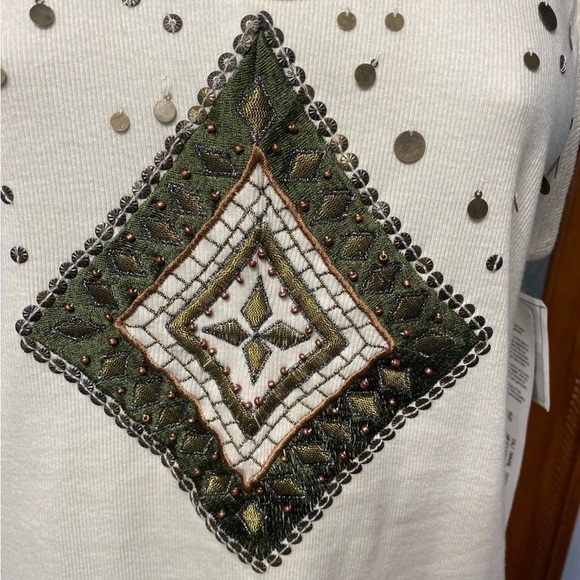 Vintage Haven Bleu Embellished Embroidered Ribbed Tank Top NWT size XL - Picture 3 of 9